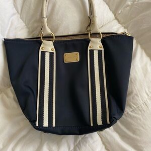 Michael Kors Black Striped Fabric Tote Bag